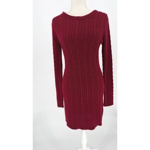 Forever‎ 21 Contemporary Cable Knit Sweater Dress Maroon Long Sleeve Zipper M